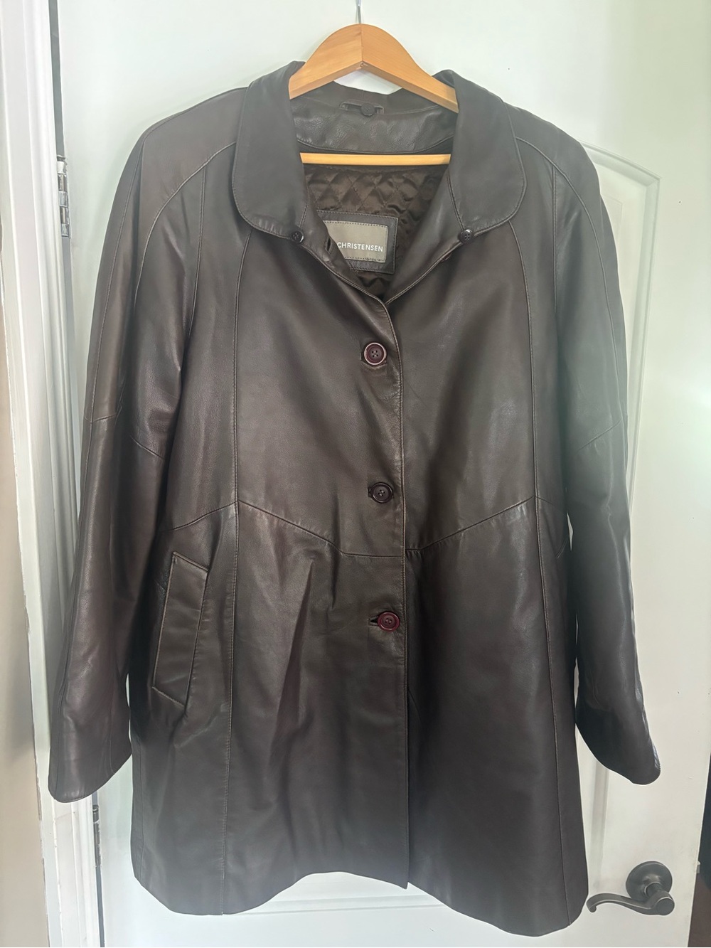 Women's Leather Coat in Dark Brown